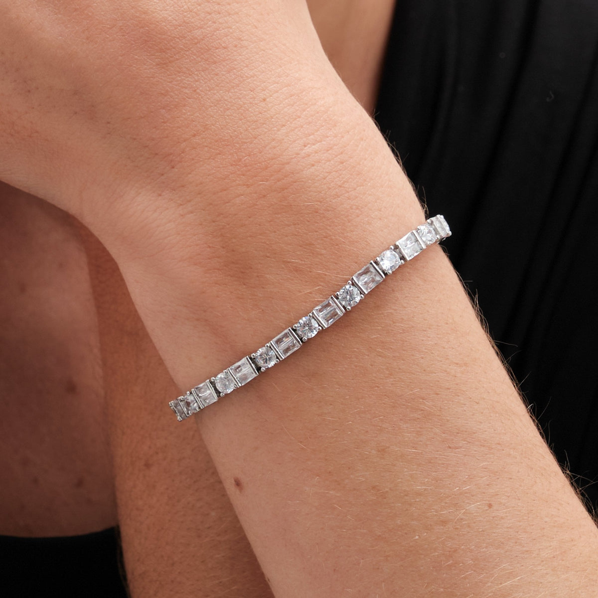 Jon Richard Rhodium Plated Crystal Baguette Bracelet