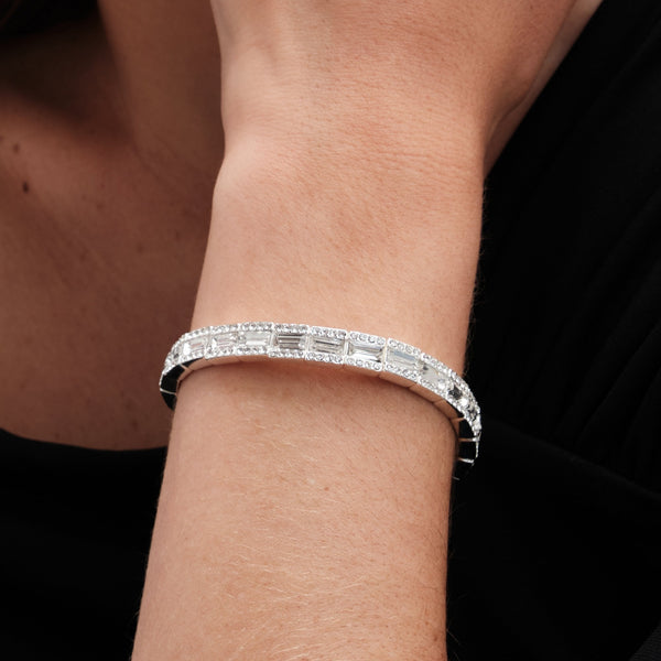 Jon Richard Silver Plated Crystal Baguette Stretch Bracelet