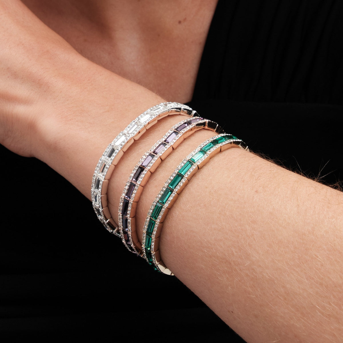Jon Richard Silver Plated Crystal Baguette Stretch Bracelet