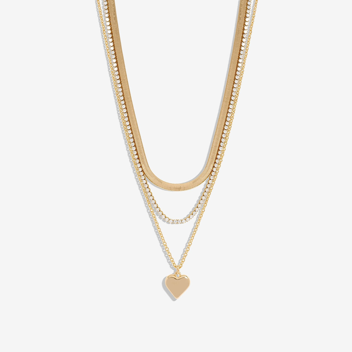 Mood Gold Crystal Delicate Heart Layered Necklaces - Pack of 3