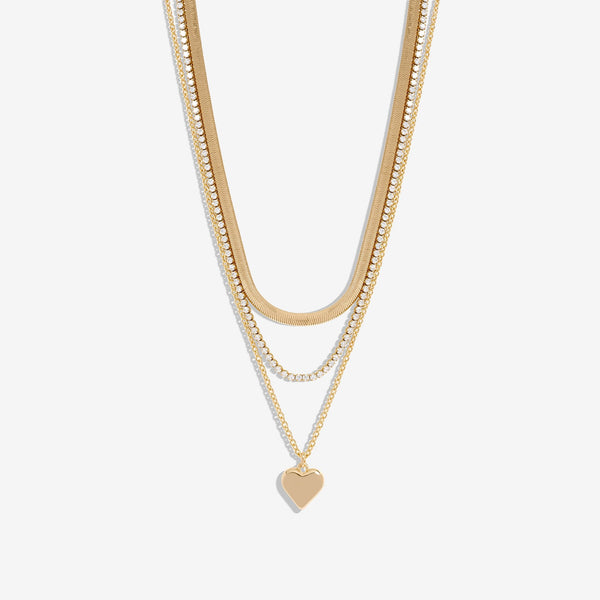 Mood Gold Crystal Delicate Heart Layered Necklaces - Pack of 3