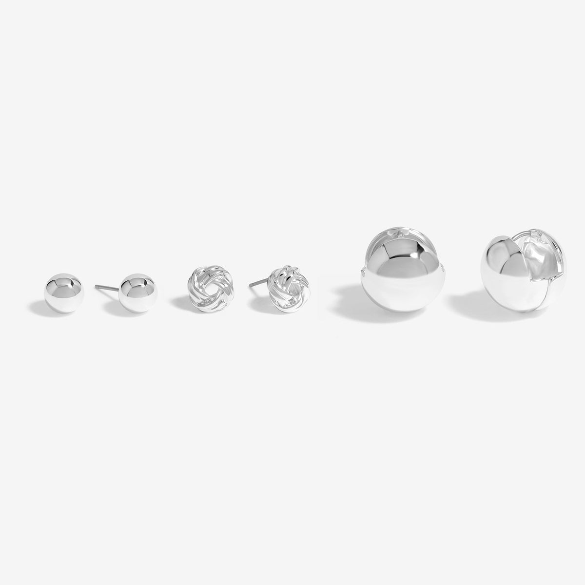 Mood Silver Knot Dome Mixed Earrings - Pack of 3
