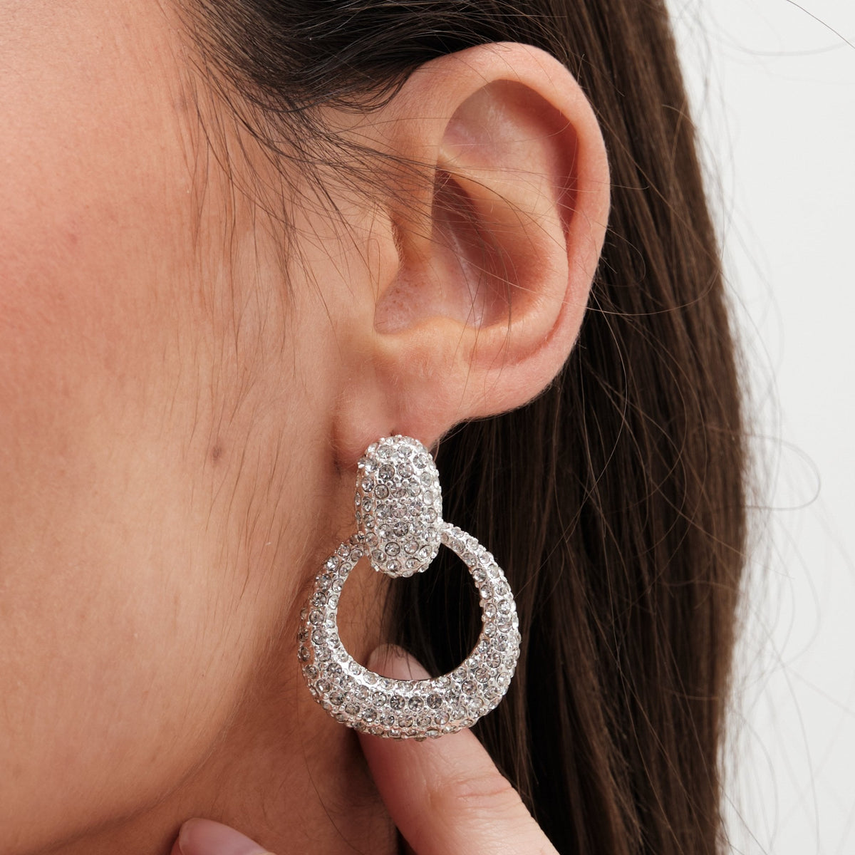 Mood Silver Crystal Doorknocker Drop Earrings