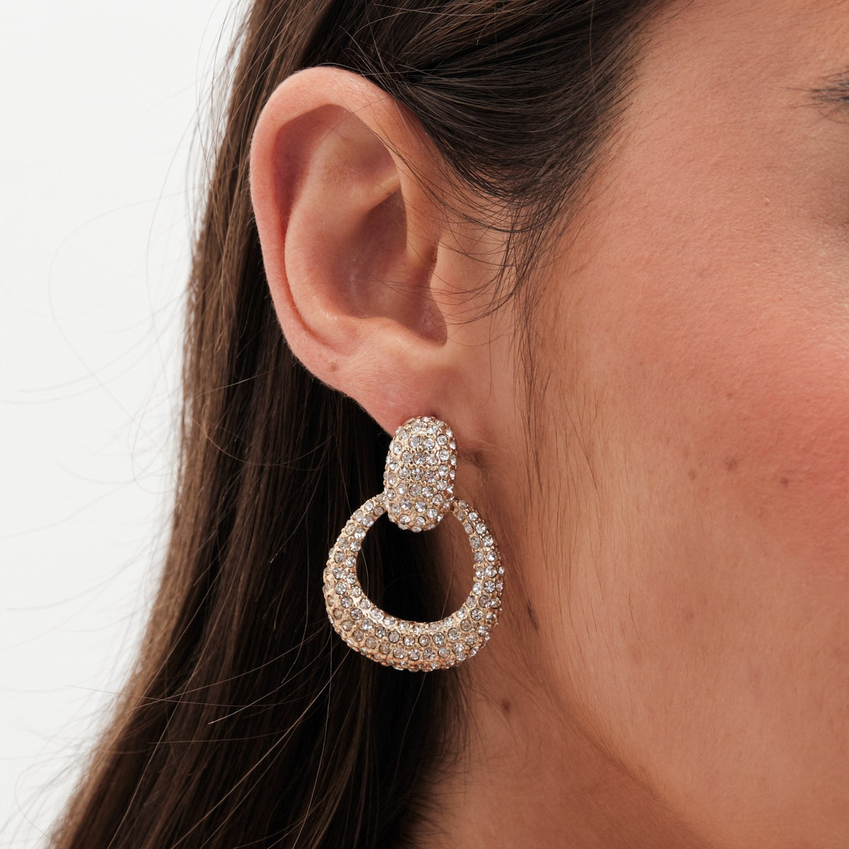 Mood Gold Crystal Doorknocker Drop Earrings