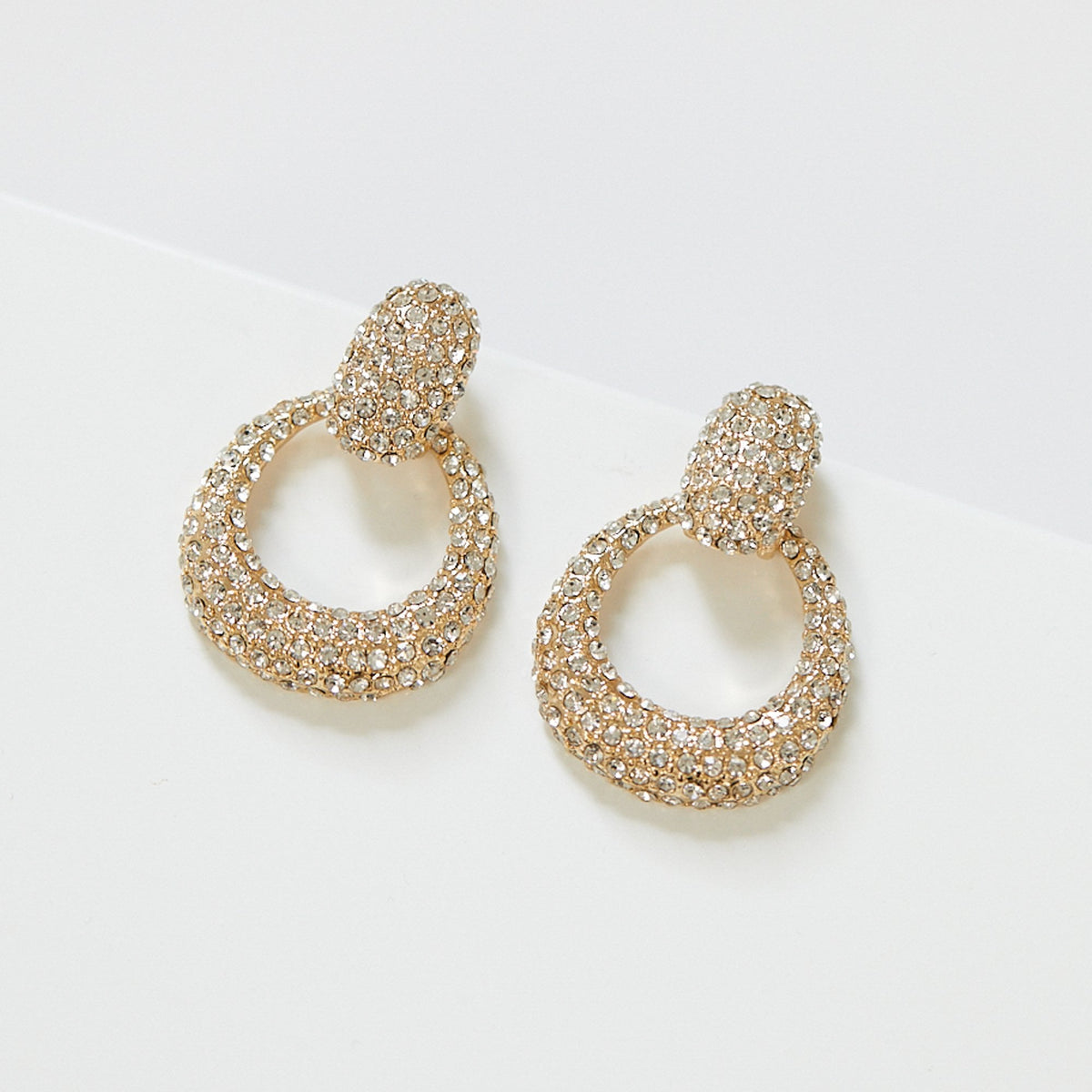 Mood Gold Crystal Doorknocker Drop Earrings