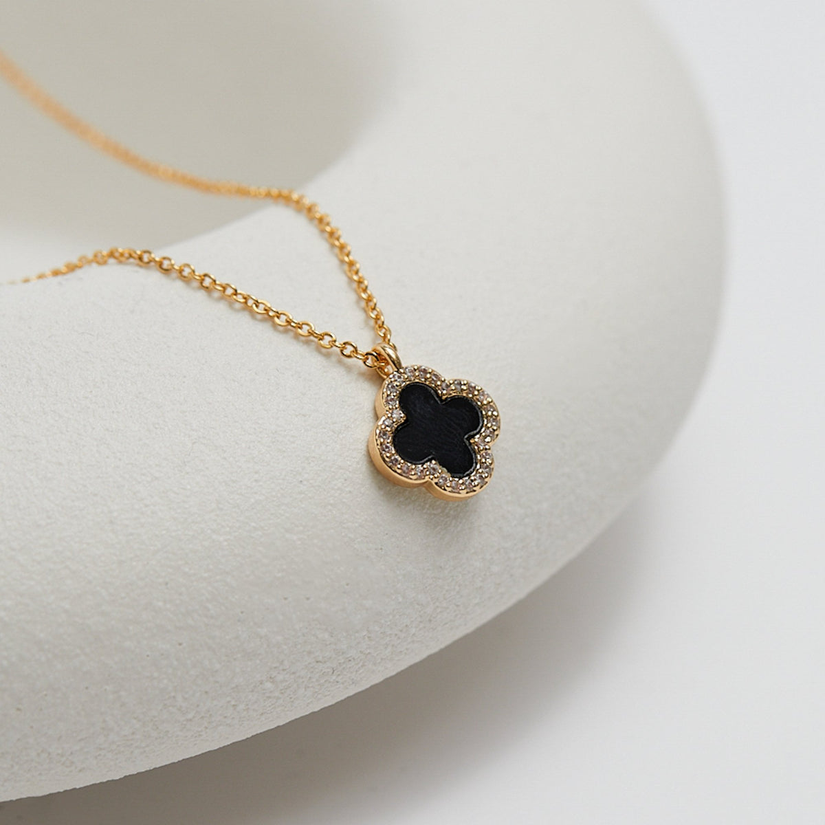 Jon Richard Gold Plated and Jet Clover Pendant Necklace