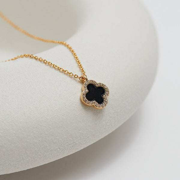 Jon Richard Gold Plated and Jet Clover Pendant Necklace