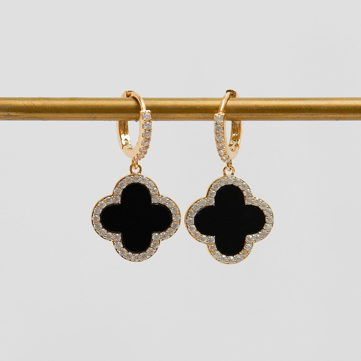 Jon Richard Gold Plated and Jet Clover Huggie Earrings