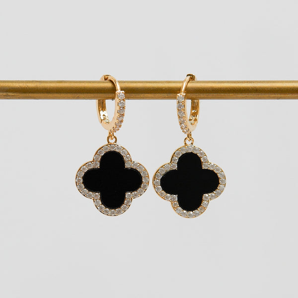 Jon Richard Gold Plated and Jet Clover Huggie Earrings