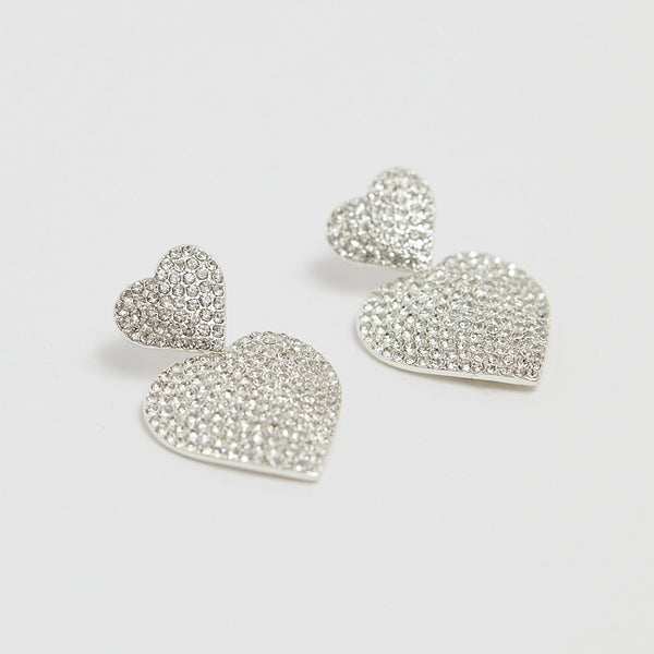 Mood Silver Crystal Heart Stud Earrings