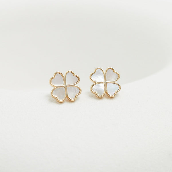 Jon Richard Gold Plated And Mother Of Pearl Heart Clover Stud Earrings