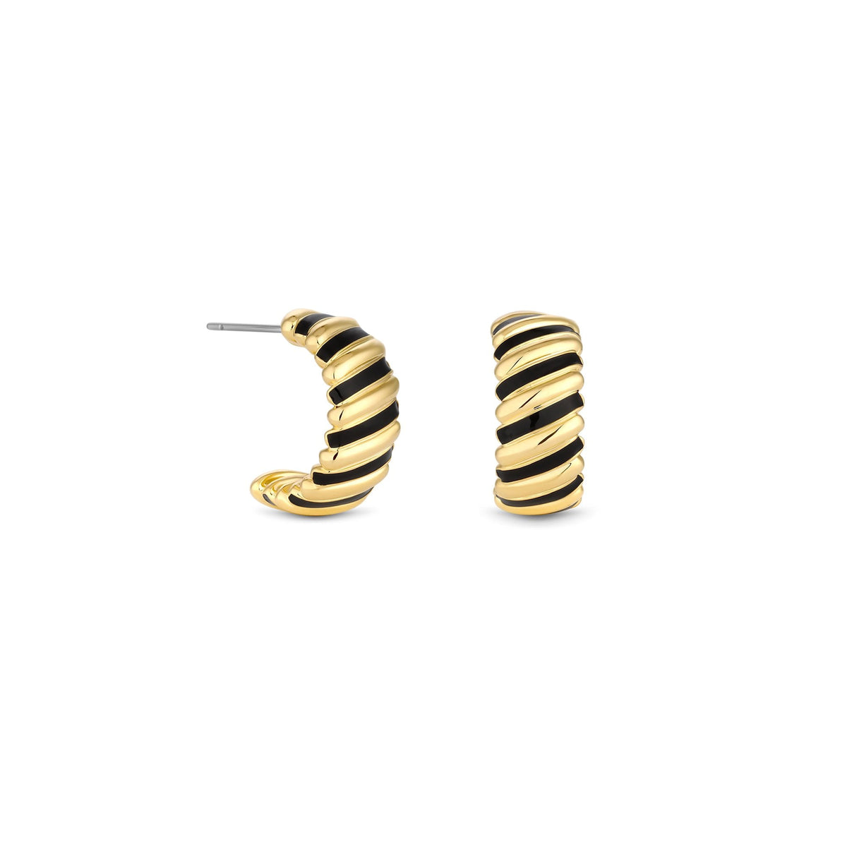 Inicio Gold Plated Polished And Jet Enamel Hoop Earrings - Gift Pouch