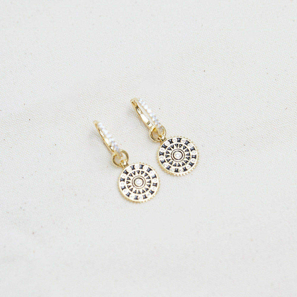 Inicio Gold Plated Enamel Compass Earrings - Gift Pouch