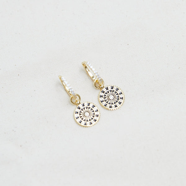 Inicio Gold Plated Enamel Compass Earrings - Gift Pouch