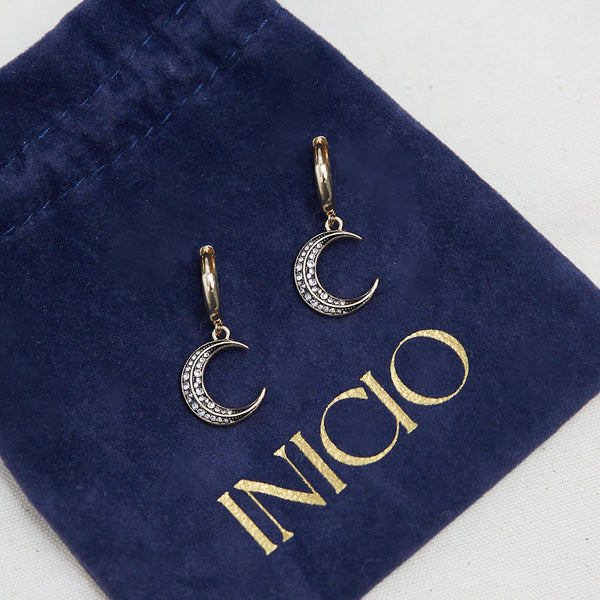 Inicio Gold Plated Enamel Moon Earrings - Gift Pouch