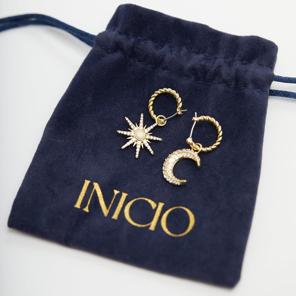 Inicio Gold Plated Celestial Opal Mis Match Earrings - Gift Pouch