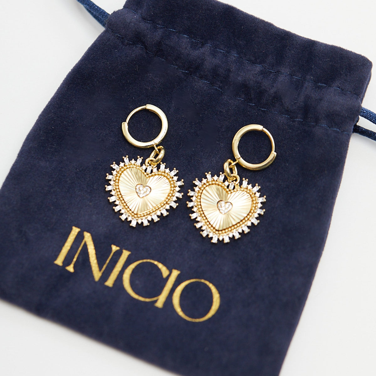 Inicio Gold Plated Heart Drop Earrings - Gift Pouch