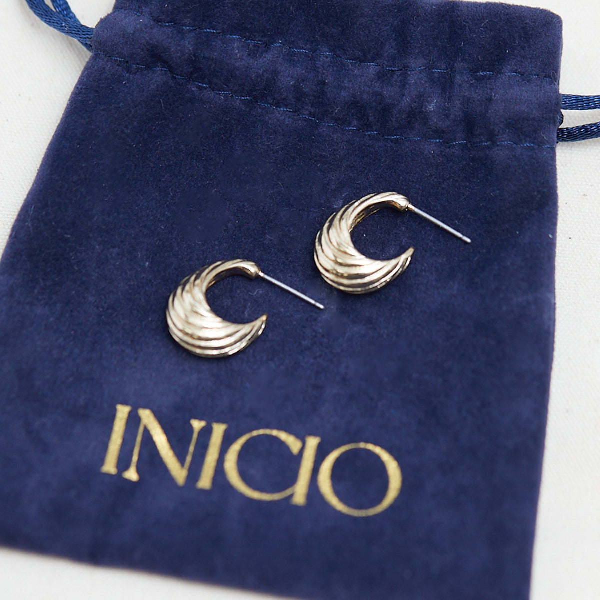 Inicio Gold Plated Textured Hoop Earrings - Gift Pouch