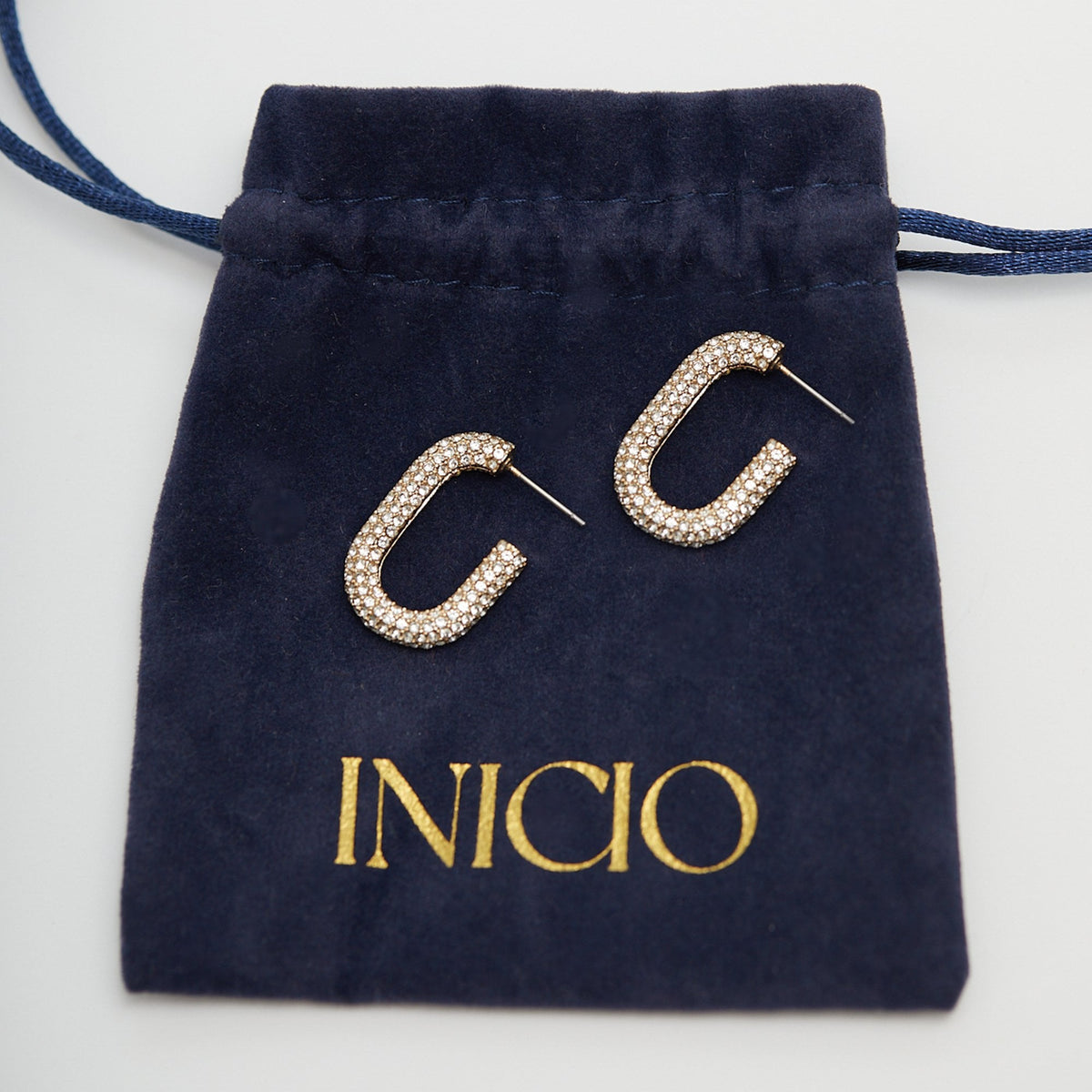 Inicio Gold Plated Pave Crystal Hoop Earrings - Gift Pouch