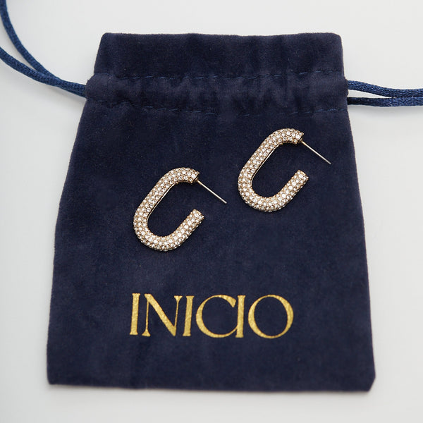 Inicio Gold Plated Pave Crystal Hoop Earrings - Gift Pouch