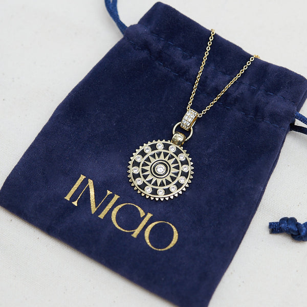 Inicio Gold Plated Enamel Compass Necklace - Gift Pouch