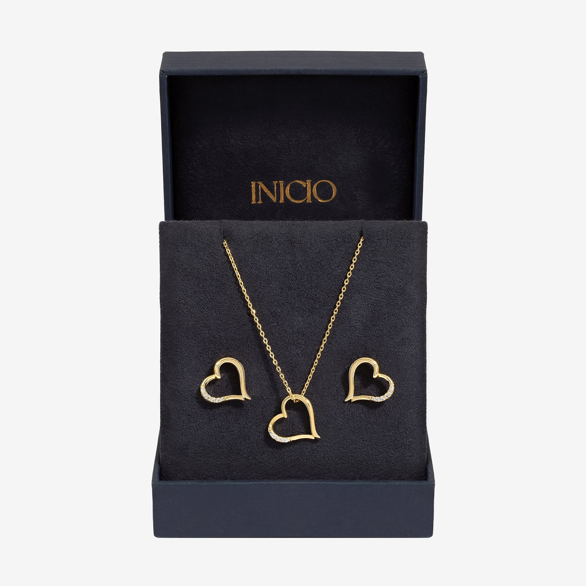 Inicio Gold Plated Cubic Zirconia Heart Box Set  - Gift Box