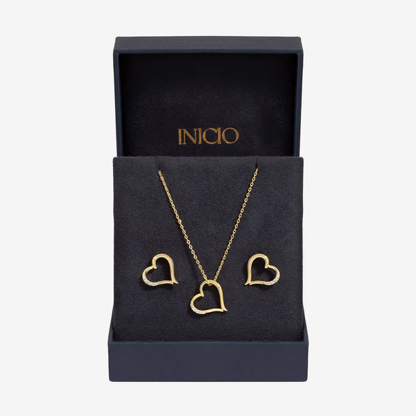 Inicio Gold Plated Cubic Zirconia Heart Box Set  - Gift Box