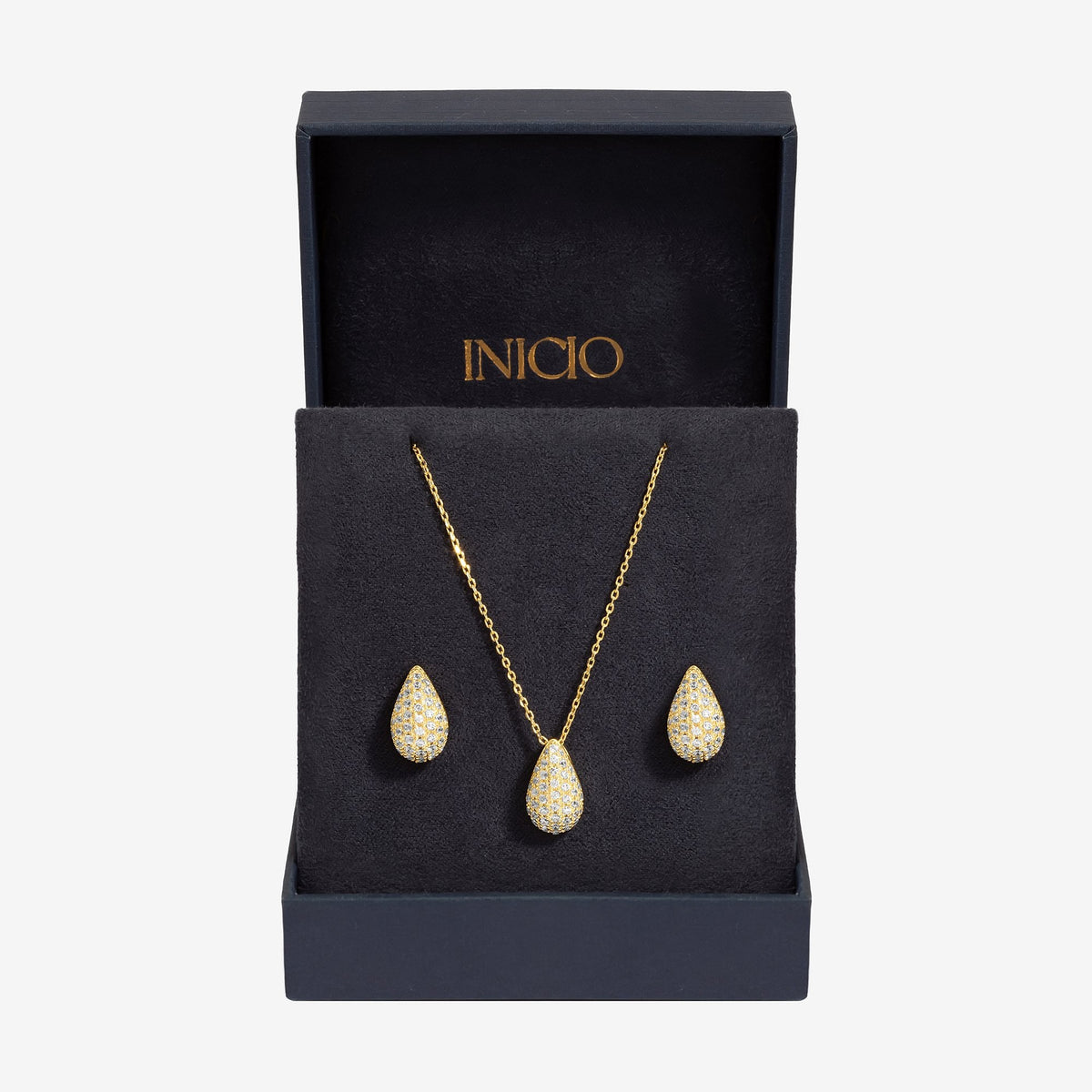 Inicio Gold Plated Cubic Zirconia Teardrop Set  - Gift Box