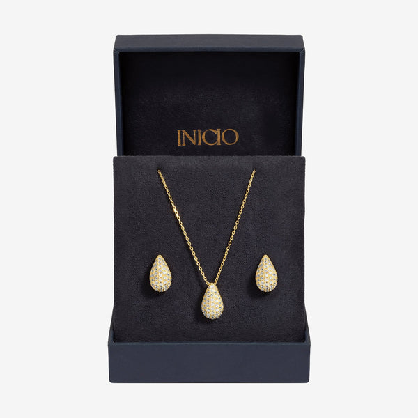 Inicio Gold Plated Cubic Zirconia Teardrop Set  - Gift Box