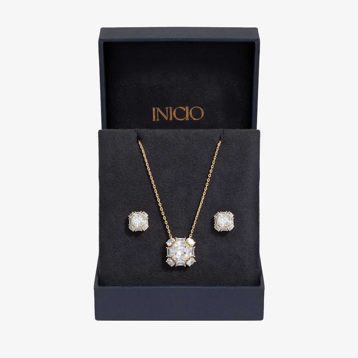 Inicio Gold Plated Cubic Zirconia Square Set  - Gift Box