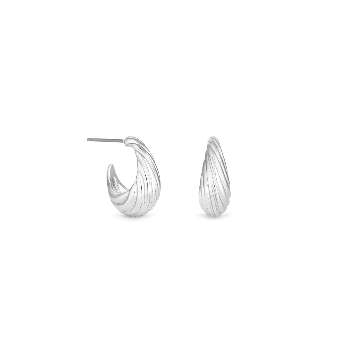 Inicio Silver Plated Textured Hoop Earrings - Gift Pouch