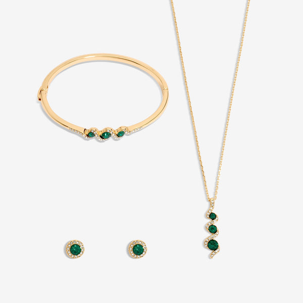 Jon Richard Gold Plated Emerald And Crystal Twist Drop Trio Set  - Gift Box