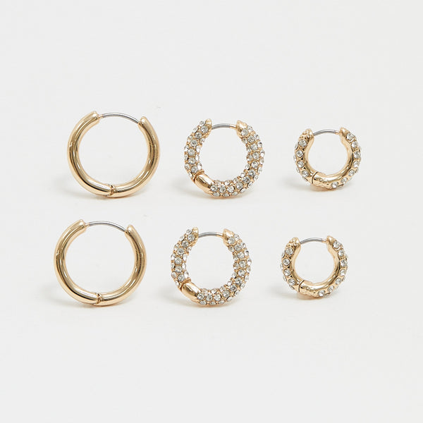 Mood Gold Crystal Mini Hoop Earrings - Pack of 3