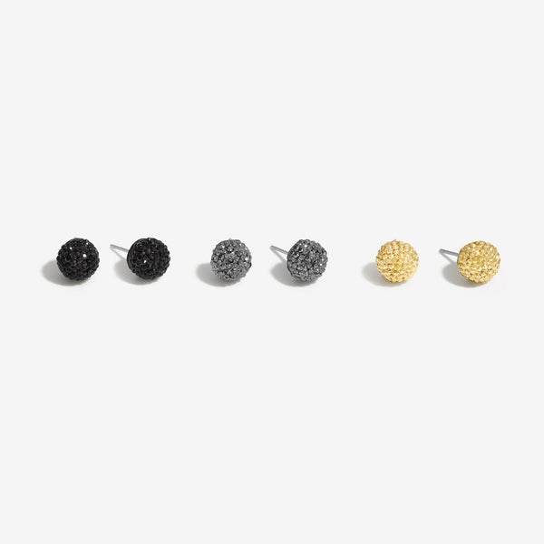 Mood Two Tone Ball Stud Earrings - Pack of 3