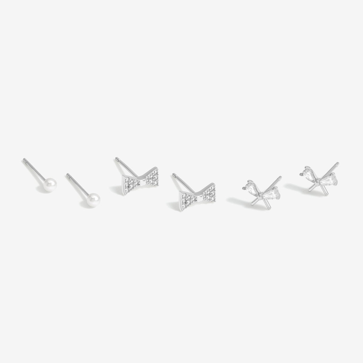 Simply Silver Sterling Silver 925 Pearl and Cubic Zirconia Bow Stud Earring - Pack of 3