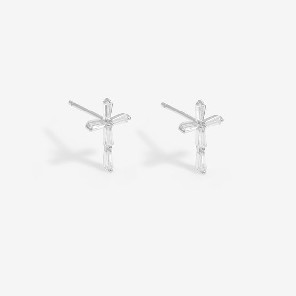 Simply Silver Sterling Silver 925 Cubic Zirconia Fine Cross Stud Earrings