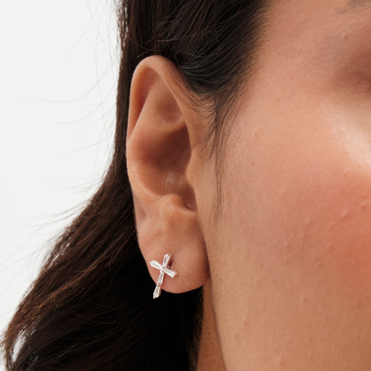 Simply Silver Sterling Silver 925 Cubic Zirconia Fine Cross Stud Earrings