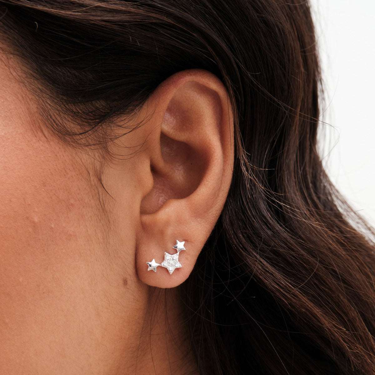 Simply Silver Sterling Silver 925 Cubic Zirconia Mini Star Climber Earrings