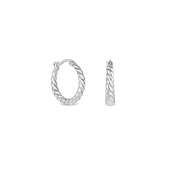 Simply Silver Sterling Silver 925 Polished Textured Hoop Earrings