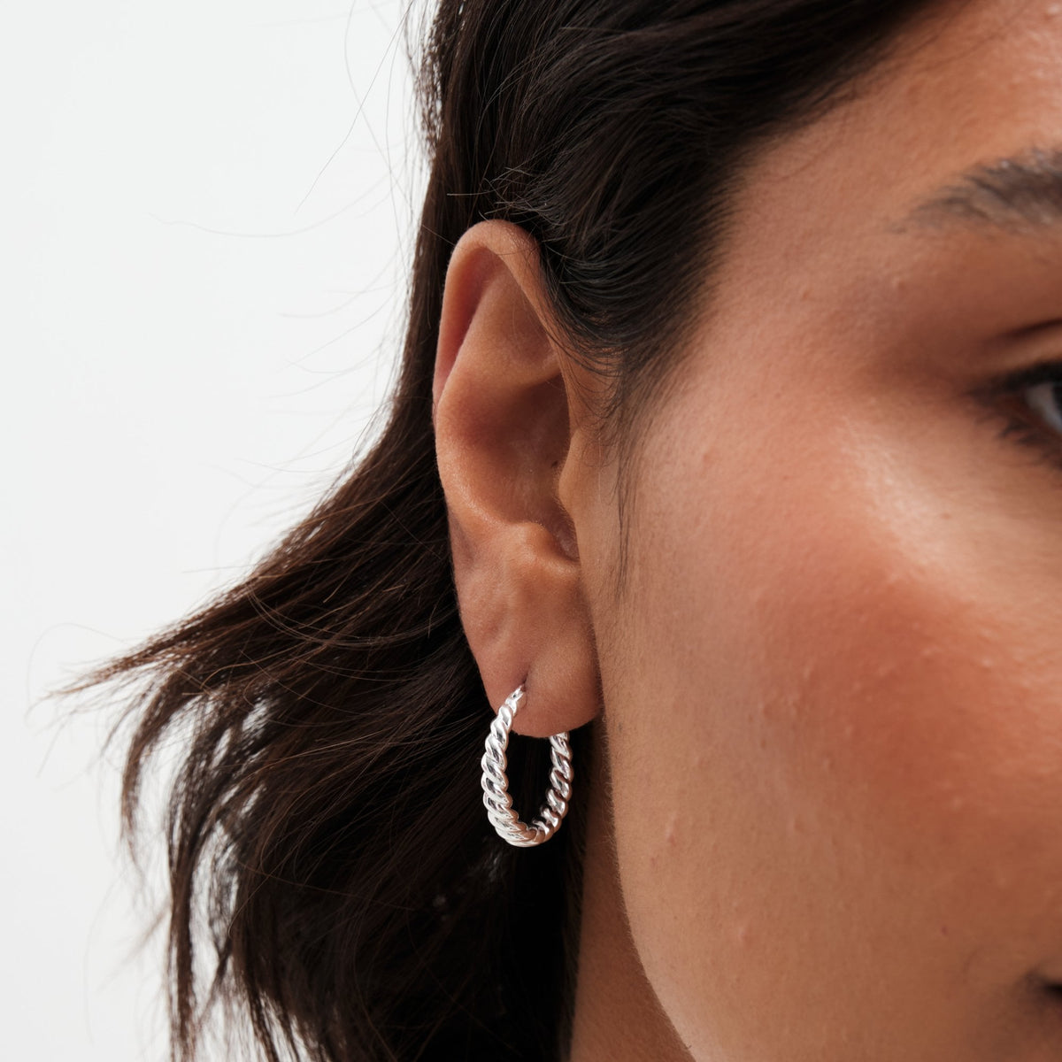Simply Silver Sterling Silver 925 Polished Textured Hoop Earrings