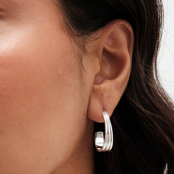Simply Silver Sterling Silver 925 Polished Concave Hoop Earrings