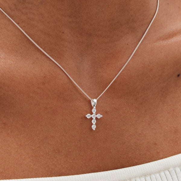 Simply Silver Sterling Silver 925 Cubic Zirconia Mini Cross Pendant
