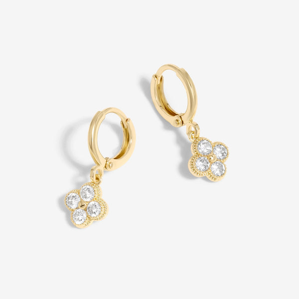 Inicio Gold Plated Clover Charm Huggie Earrings - Gift Pouch