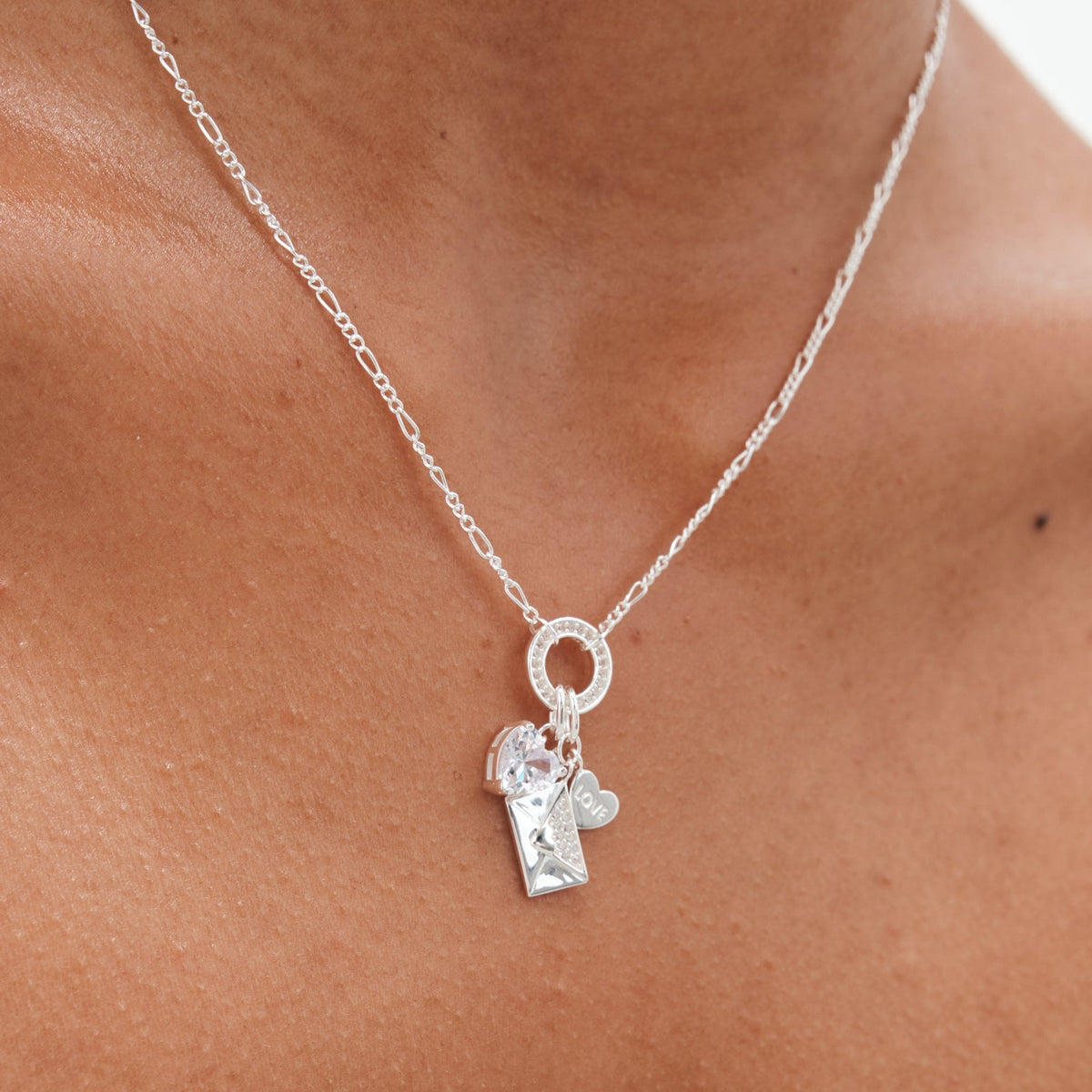 Simply Silver Sterling Silver 925 Cubic Zirconia Heart and Envelope Charm Pendant
