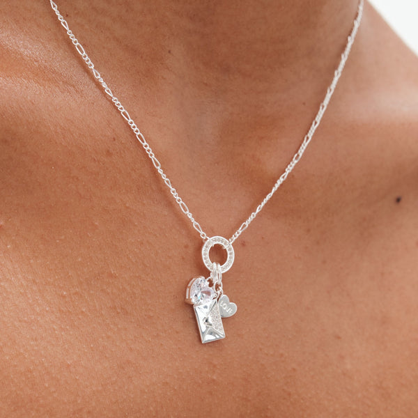 Simply Silver Sterling Silver 925 Cubic Zirconia Heart and Envelope Charm Pendant