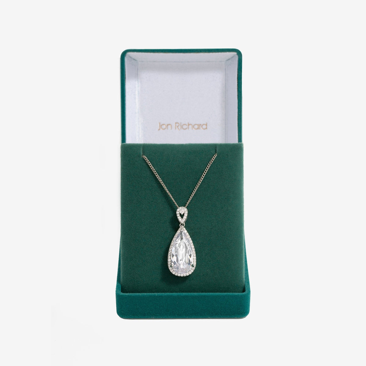 Jon Richard Rhodium Plated Cubic Zirconia Pear Drop Pendant - Gift Boxed