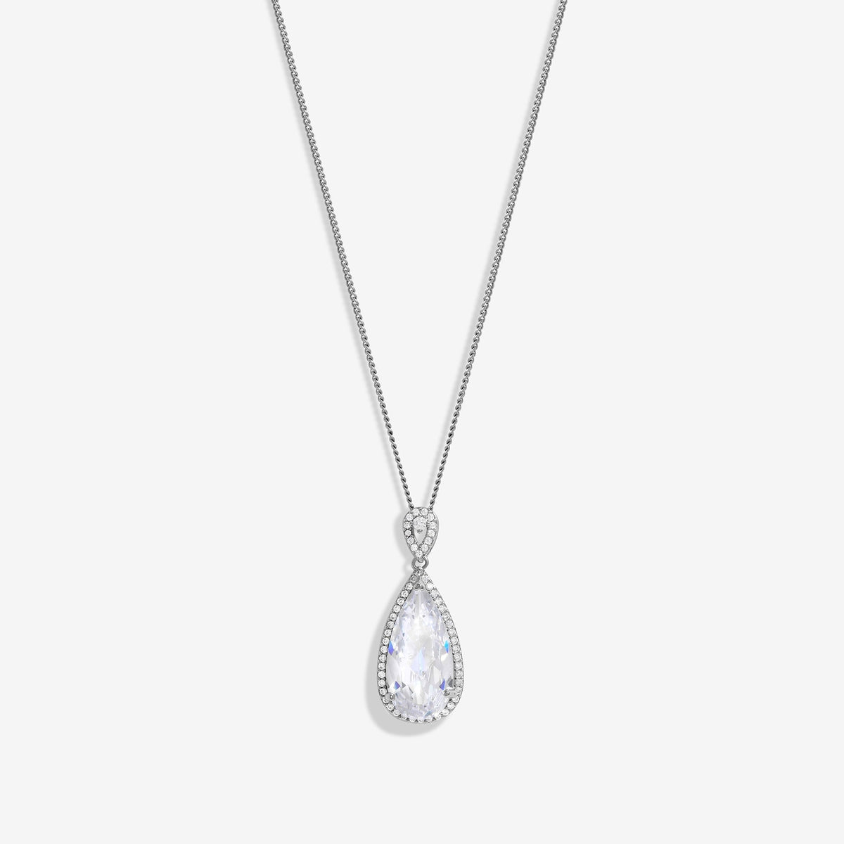 Jon Richard Rhodium Plated Cubic Zirconia Pear Drop Pendant - Gift Boxed
