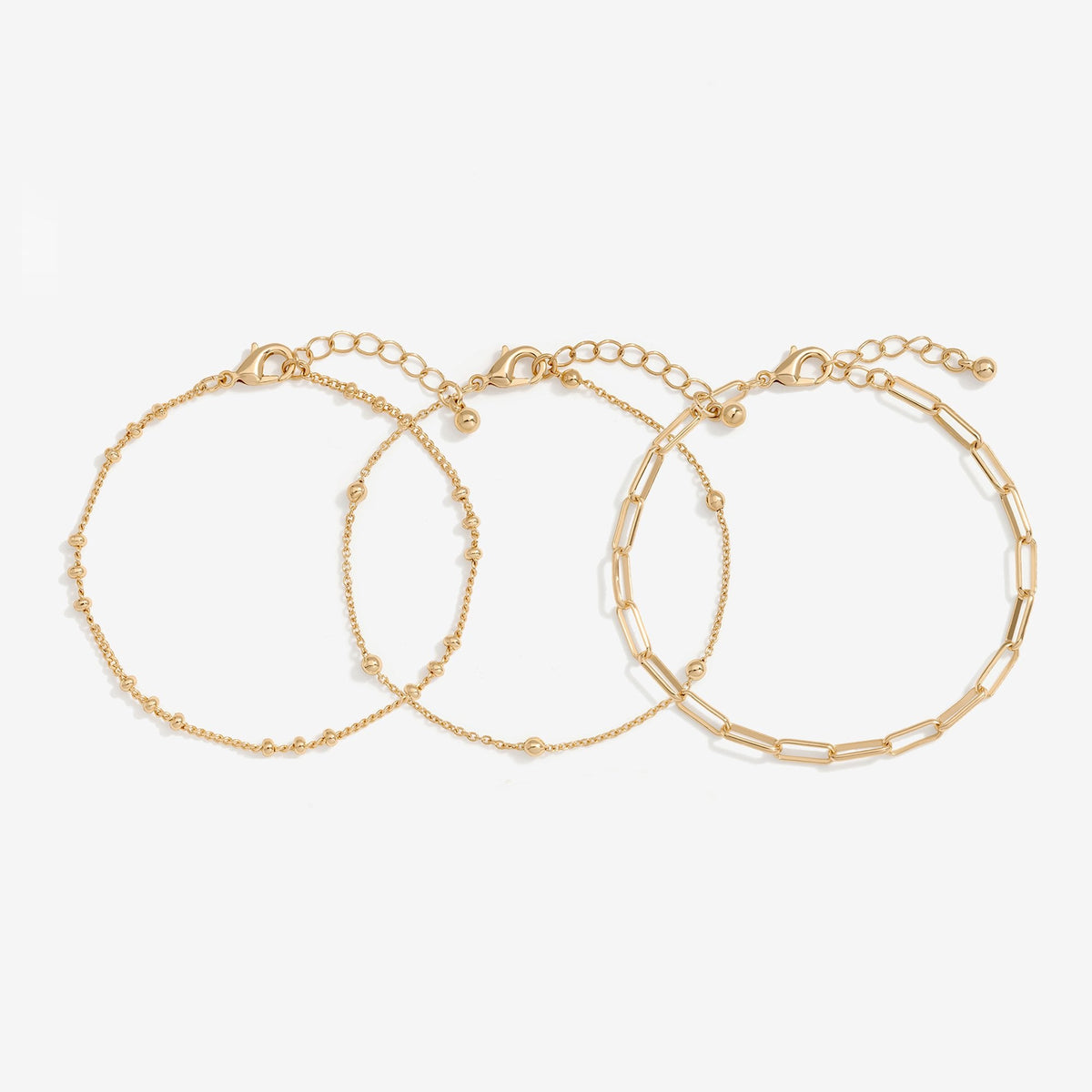 Mood Gold Polished Ball Fine Chain Bracelets - Pack of 3