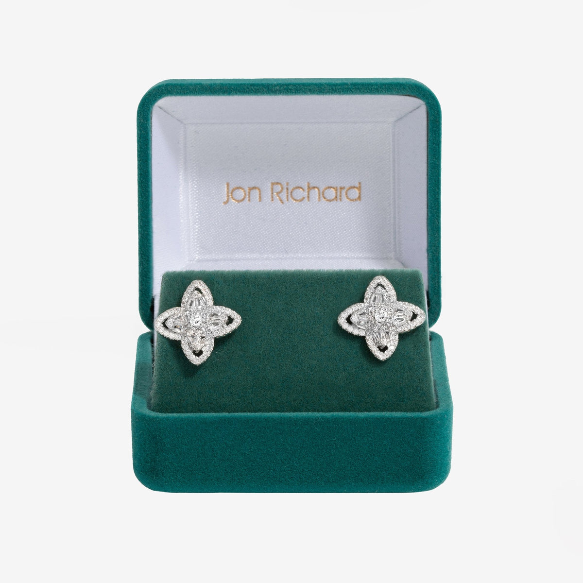 Jon Richard Rhodium Plated And Crystal Cubic Zirconia Floral Earrings  - Gift Box
