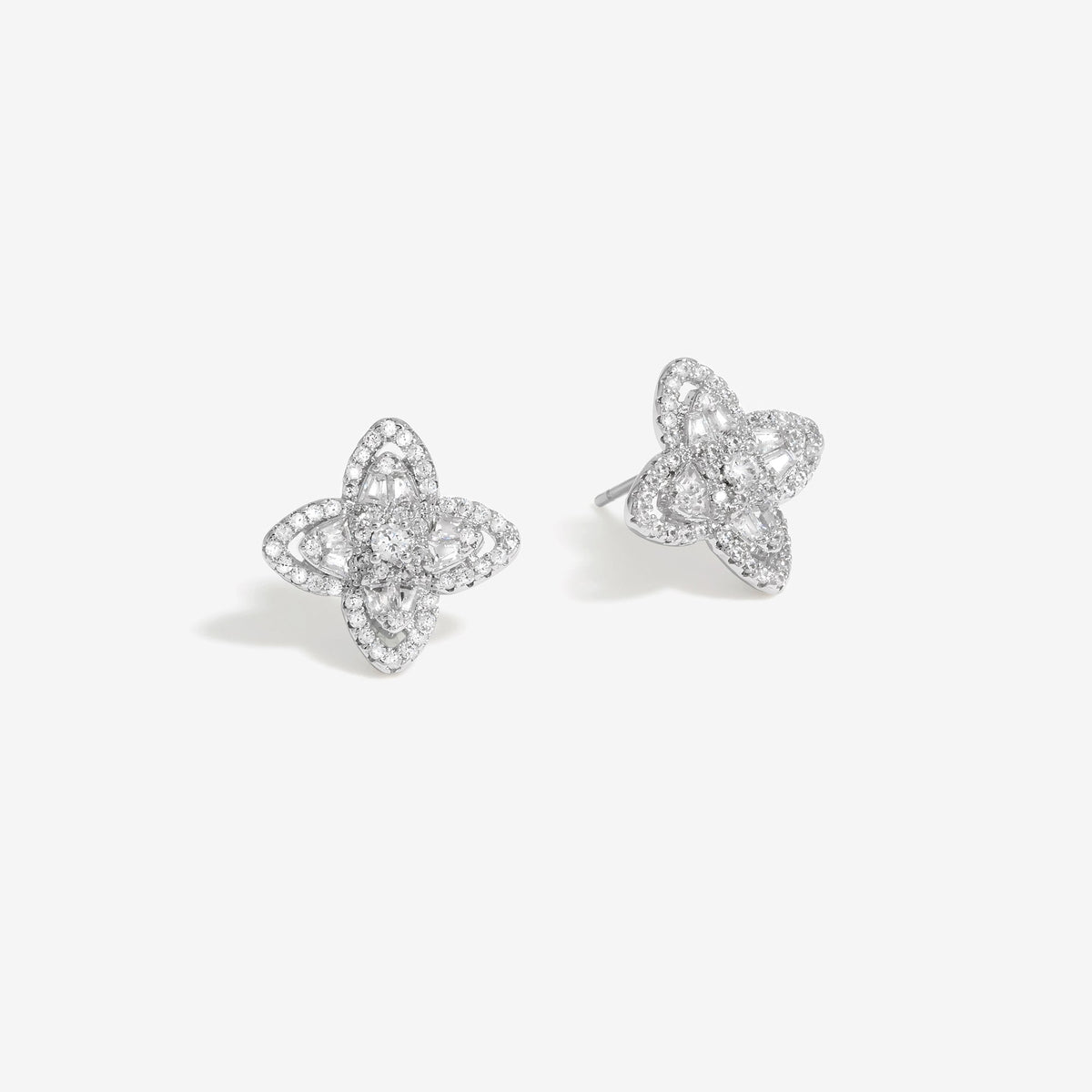 Jon Richard Rhodium Plated And Crystal Cubic Zirconia Floral Earrings  - Gift Box